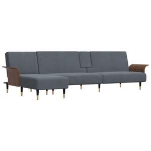 Sofá Cama Moderno en Forma de L, Plegable, de Terciopelo Gris Oscuro, Diseño Contemporáneo - Product Image 2