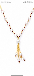 Custom Rhodium Plated <b>Necklace</b> Freshwater Pearl Red <b>Ruby</b> Bead Station Y Lariat Tassel Drop Chain Fine Women Luxury Gift Jewelry - Product Image 3