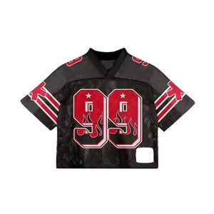 Maillot de football américain personnalisé pour homme, noir et rouge, en mesh, manches courtes, col en V, impression sublimée, respirant, coupe classique - Product Image 2