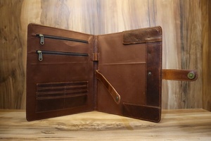 Real Handmade Tooled Leather Portfolio Organizer Portfolio <b>A4</b> Customized Leather Document Portfolio <b>File</b> - Product Image 4