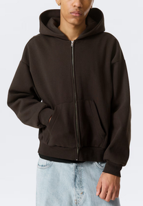 Wholesale High Quality Thick 380 GSM 100% Cotton OEM Custom Logo Fleece Cotton/Poly Blend Men's Oversized Full Zip Hoodies - Product Image 4