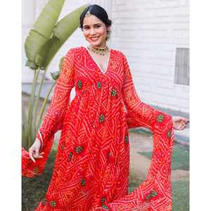 Traje Tradicional Chino Aria Rojo con Estampado Geométrico Hecho a Mano, de Manga Larga, para Bodas - Product Image 2