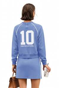<b>Women's</b> Blue Knitted <b>Sweatshirt</b> <b>Dress</b> with White Trim Asymmetrical Neck Sleeveless Casual Sporty Solid Short Winter Autumn Wear - Product Image 5