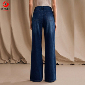 Jeans de mezclilla para mujer al por mayor con pedrería, de pierna ancha y tiro alto, a la moda, con logotipo personalizado, servicio OEM ODM - Product Image 6