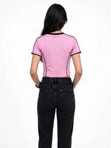 เสื้อยืดผู้หญิงสีชมพู คอกลม แขนสั้น ทรงเข้ารูป ผ้าเจอร์ซีย์คอตตอน ลำลอง สำหรับฤดูใบไม้ผลิและฤดูร้อน - Product Image 3