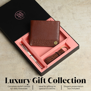WRIZA Genuine Leather <b>Wallet</b> Combo with Pen and Keychain Gift Set Alligator Pattern <b>RFID</b> Protection Men's Minimalist Style - Product Image 1