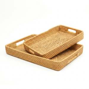 Bandeja de Servicio Rectangular de Mimbre y Ratán Hecha a Mano, Diseño Moderno para Hogar, Hotel y Restaurante, Precio al por Mayor OEM/ODM - Product Image 2