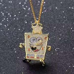Colgante de Moissanita con Diseño de Bob Esponja, Corte Brillante Redondo, Engaste de Bisel, Joyería Hip Hop, Plata 925, para Fiesta - Product Image 3