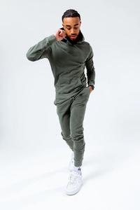 Ensemble de survêtement gris à capuche pour homme, manches longues, couleur unie, pantalon décontracté à cordon de serrage, coupe régulière, 100 % coton, pour l'automne - Product Image 3