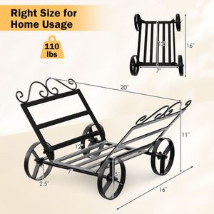 Rustproof Steel Decorative Firewood Rack with Wheels <b>Log</b> <b>Holder</b> for Fireplaces-Premium Accessory - Product Image 4