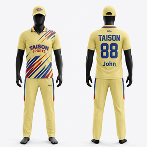 Mens Cricket Uniform 180 GSM Breathable Polyester Fabric Yellow Navy <b>White</b> <b>Panel</b> Style Custom Sublimation Teamwear - Product Image 3