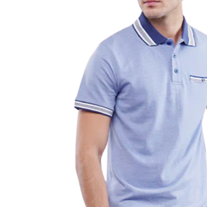 Chemise Homme Bleue en Coton Tricoté avec Col Contrastant et Poche, Manches Courtes Élégantes, Respirante, Décontractée, Couleur Unie pour le Haut - Product Image 5