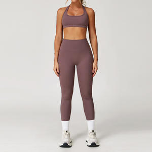 Ensemble de legging et soutien-gorge de sport pour femme, personnalisé, à séchage rapide, extensible, doux, compressif, respirant, pour le yoga et la gym, avec motif uni - Product Image 6