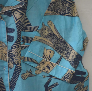 Conjunto de Pijama de Verano de Algodón Elegante Hecho a Mano con Estampado de Flores, Camisa de Manga Larga con Botones de Alta Calidad, Elástica y de Secado Rápido - Product Image 4