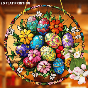 CIFbuy Acrylic Boho Style Easter Eggs Sun Catcher Decorazione floreale da appendere alla finestra per la primavera Decorazioni per la casa Acchiappasole in cristallo colorato - Product Image 5