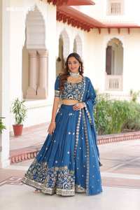 Conjunto de Lehenga Choli y Dupatta de Seda Vichitra con Lentejuelas Bordadas, Hermoso y Novedoso para Bodas, Proveedor Mundial - Product Image 4