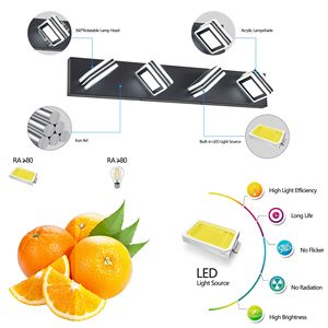 Lampada da Parete Moderna Nera da 26 Pollici con 4 Luci LED, Paralumi Quadrati in Acrilico, Illuminazione a Specchio per Bagno - Product Image 6