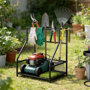 Porta Attrezzi da Giardino a 3 Ripiani Arancione per Organizzare gli Strumenti da Esterno - Product Image 1