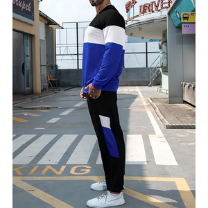 Conjunto Deportivo para Hombre con Bloques de Color, Cuello Redondo, Manga Larga, Tejido de Poliéster, Ropa Casual de Otoño, Transpirable, Negro, Blanco, Azul - Product Image 3
