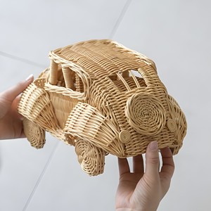 Best selling cute mini cars for toddler babies handcrafted rattan car toy children creative toys - Product Image 2