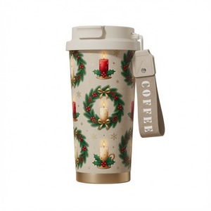 Gobelet isotherme en acier inoxydable 316 à motif de Noël, pour café, thé, bière, avec double couvercle et base en silicone noir - Product Image 6