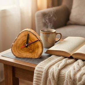 Horloge en bois rustique, design analogique à quartz, forme irrégulière, fonctionne à piles, pour la décoration du salon - Product Image 6