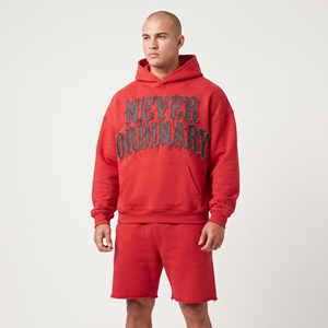 Winter Hooded Baggy Embroidery Sweat <b>Shorts</b> & Hoodie Set 500gsm Fleece Heavy Cotton Polyester Eco-Friendly Windproof Two Piece - Product Image 4