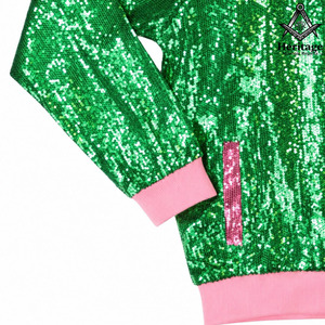 Custom Letterman <b>Sequin</b> Embroidery In Green Ladies Baseball Varsity <b>Jacket</b> | Sorority Greek Apparel By Heritage Masonic Regalia - Product Image 6