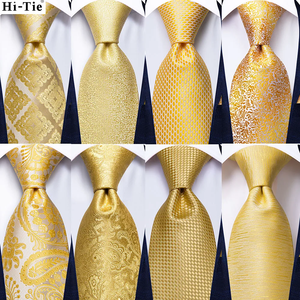 Corbata de Lujo Hi-Tie para Hombre, Diseño Paisley a Cuadros en Oro Amarillo, Tejido de Satén Ecológico, Logotipo Personalizable, para Bodas y Negocios - Product Image 4