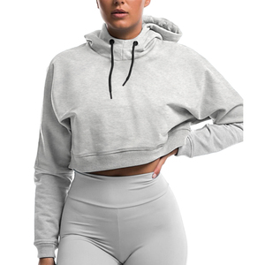 Sudadera Corta de Forro Polar para Mujer, Manga Larga, con Cordón, Ligera, para Fitness, Yoga, Entrenamiento, Ropa Deportiva Informal, Color Gris - Product Image 1