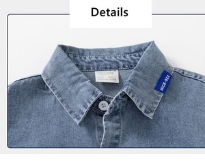 เสื้อเชิ้ตเดนิมเด็กชายแขนยาวสีพื้นมีปกพับพร้อมกระเป๋าสไตล์ลำลอง - Product Image 3