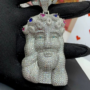 <b>Iced</b> <b>Out</b> Hip Hop Sterling Silver 18K Gold Plated Moissanite Jesus Pendant Necklace with Cuban Link <b>Chain</b> Gift - Product Image 1