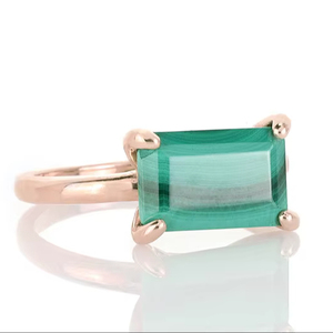 Soldes d'été : Bague en argent sterling 925 massif plaqué or 14 carats avec malachite naturelle 8x10mm, sertie de griffes, pour femme, bijoux fins - Product Image 4