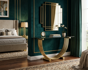 Mesa de Centro de Acero Inoxidable Dorado de Lujo con Tapa de Metal Negro, Diseño Moderno con Marco Metálico en Forma de U, Muebles para Sala de Estar - Product Image 1