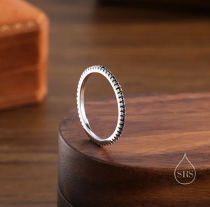 Extra Skinny Onyx Black <b>CZ</b> Pave <b>Ring</b> in Sterling Silver Eternity <b>Ring</b> - Product Image 3