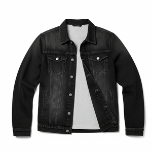 Veste en jean noire personnalisée avec logo pour homme, style classique vintage délavé, coupe ajustée, vente en gros - Product Image 5