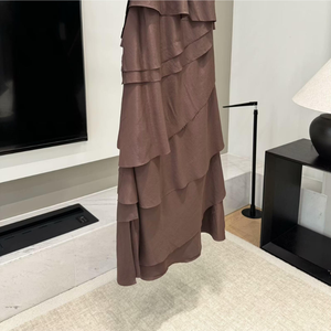 Robe longue à volants étagés, bretelles spaghetti, col en V, sans manches, coupe trapèze, style bohème décontracté pour l'été - Product Image 5
