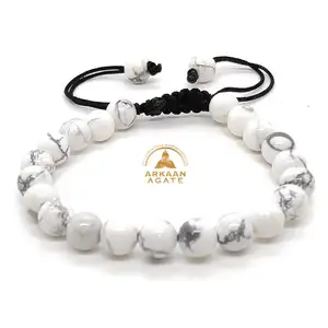 Bracelet bouddha Howlite en gros fabriqué avec des pierres de qualité supérieure cristaux de chakra polis à la main extensibles à vendre