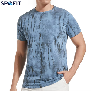 Camiseta de Manga Corta para Hombre SPOFIT, Estampado Tie-Dye Azul, Secado Rápido, Corte Ajustado, Informal, Tejido de Poliéster, Cuello Redondo - Product Image 5