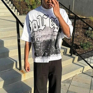 Heavyweight Oversized Boxy Fit T Shirt Supplier Cotton Puff Print Streetwear <b>Tshirts</b> Custom Logo Cropped Men T-shirt - Product Image 4