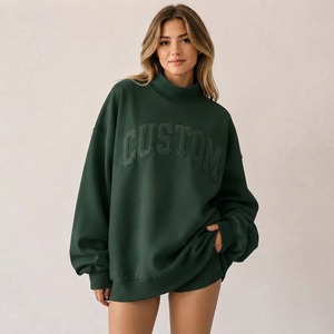 Sudadera estampada de fábrica para mujer, de algodón, con hombros caídos, mangas largas, logotipo frontal personalizado para invierno - Product Image 4