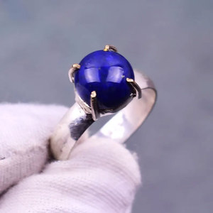 Handcrafted 925 Sterling Silver Lapis Lazuli <b>Ring</b> Round Blue Cabochon <b>Statement</b> <b>Ring</b> Natural Gemstone Wholesale Jewelry - Product Image 3