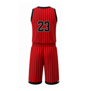 Red Striped Basketball Uniform Set 23 Number Sleeveless Jersey and Short Moisture Wicking <b>Athletic</b> Reversible Basketball Uniform - Product Image 4