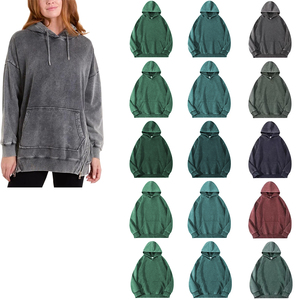 Sudadera con capucha extragrande para mujer, de invierno, con logo frontal, lavado ácido, manga larga, hombros caídos, de punto, algodón y poliéster, lavado vintage, con bolsillo - Product Image 5
