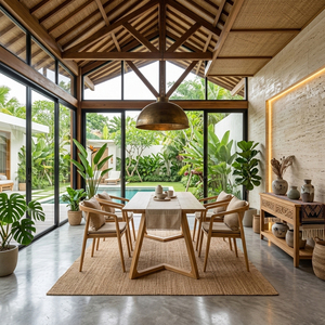 Juego de Comedor Moderno de Madera Estilo Escandinavo de 5 Piezas con Sillas de Respaldo Sólido y Mesa con Patas Arqueadas para el Hogar - Product Image 5