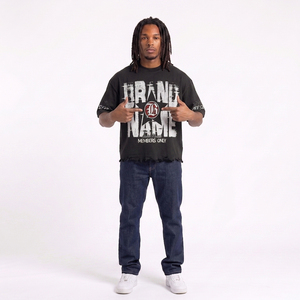 Nouveau T-shirt Hip Hop personnalisé noir épais 220 g/m² délavé à l'acide, coupe ample à épaules tombantes, imprimé DTG, ourlet brut - Product Image 6