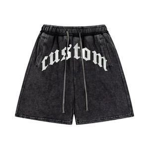 Shorts longs pour hommes style streetwear tendance, délavés à l'acide, avec poches, taille élastique, grandes tailles, en molleton French Terry pour le jogging - Product Image 1