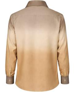 เสื้อเชิ้ตผู้ชายสีเบจออมเบร ผ้าฝ้ายพรีเมียม แขนยาว ติดกระดุม สวมใส่ได้ทั้งแบบลำลองและเป็นทางการ รับผลิตตามสั่ง (OEM) จำหน่ายส่ง - Product Image 2