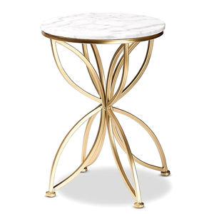 Table d'appoint en métal doré Table d'appoint blanche avec dessus en marbre Tables d'appoint pour canapés Meubles d'appoint pour hôtels Support compact pour pots de fleurs - Product Image 1