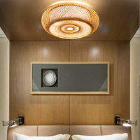 Plafonnier rond contemporain en rotin et bambou pour chambre et salon, blanc chaud avec douille E26 pour bar à domicile
